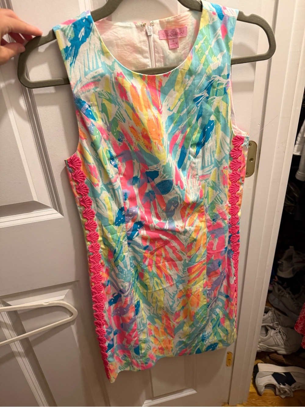 Lilly Pulitzer Multi-Color Tropical Print Shift Dress with Pink Trim